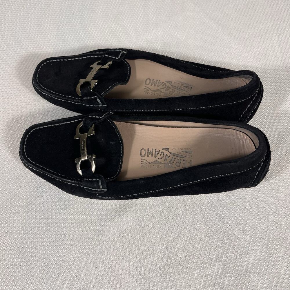 Salvatore Ferragamo Woman’s Black Velvet Sarno Flat Loafer Black‎ Size 5.5 - Picture 6 of 13